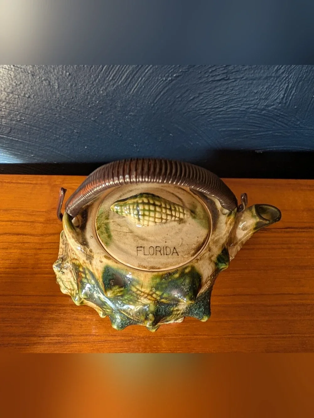 Vintage 3 Piece Florida Souvenir Ceramic CONCH SHELL TEA POT SET Majollica 50's